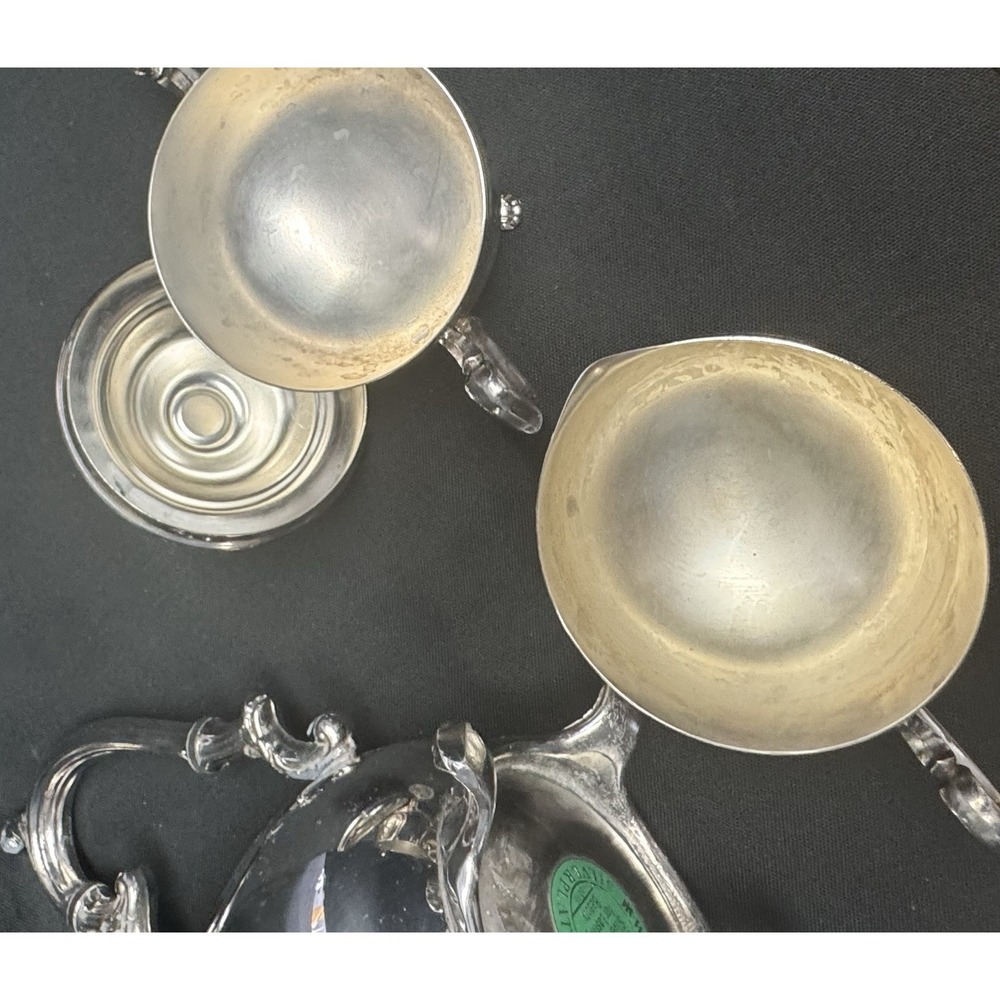 W.M.Rogers Silver Plated Coffee/Tea Pot Sugar Bowl With Lid & Creamer Set - Picture 12 of 13